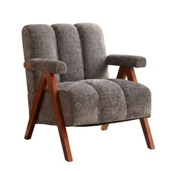 Sillón Retro Tela Bouclé Roble Macizo Espuma Urban Meuble 77x68,5x77 Cm - Gris