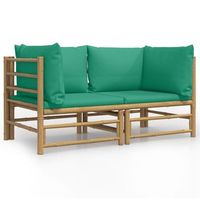 2 uds sofas esquineros de jardin  sofa de exterior bambu con cojines verde
