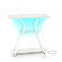 costway mesa consola con luces led y estacion de carga 3 niveles estantes abiertos kit antivuelco marco metalico para salon entrada blanco