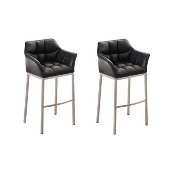 Juego De 2 Taburetes De Bar Damaso Con Tapizado De Cuero Sintético Y Base De Cuatro Patas Simil Cuero Negro 48x64x110 Cm Clp