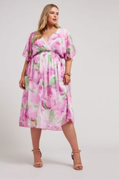 Yours London Vestido Rosa Floral Cintura Elástica, Mujer Curvy Y Tallas Grandes, Yours London