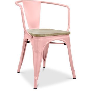 Silla De Comedor Con Reposabrazos - Madera Y Acero - Stylix  Naranja Pastel