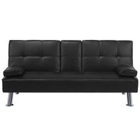 sofa cama 3 plazas de tela negra mesa abatible convertible click clack moderno roxen