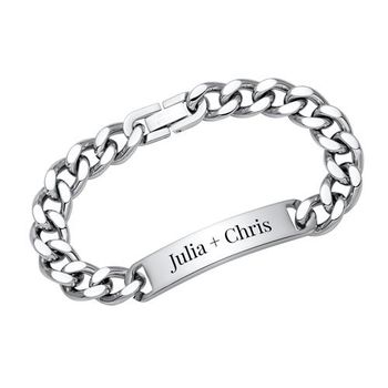 Brazalete de acero inoxidable pulido con grabado láser incluido
