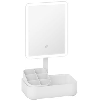 HOMCOM Espejo Maquillaje con Luz Recargable con 2 Modos de Iluminación Rotación de 180° Brillo Ajustable Blanco   Aosom España