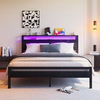 cama 140x190 con almacenaje estructura metalica negra usb y luz led