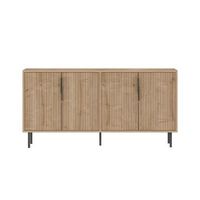 aparador acanalado de 4 puertas con aspecto de madera 150 x 75 cm ciaro