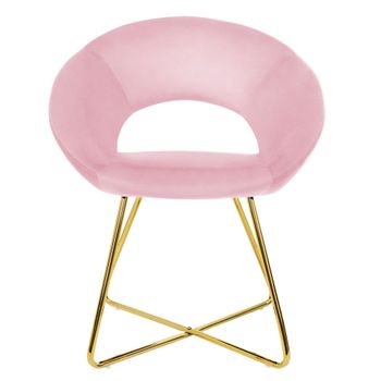 Silla de comedor aspecto terciopelo rosa y patas de metal doradas
