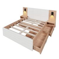 cama con mesita de noche integrada - puerto usb - almacenamiento - roble y blanco - 140x200 cm
