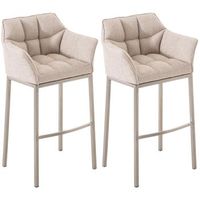 juego de 2 taburetes de bar damaso con tapizado de tela y base de cuatro patas marfil 48x64x110 cm clp