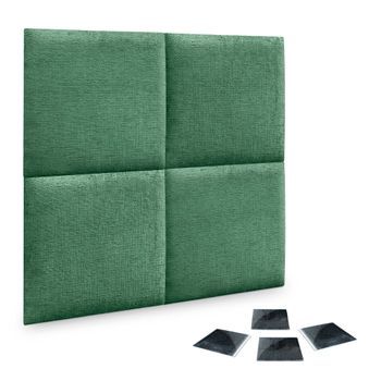 Dhome Juego De 4 Paneles Tapizados De Lana Ecológica Pack Autoadhesivos Para Pared Acústicos Absorbentes Protección (verde, 50x50cm, X4)