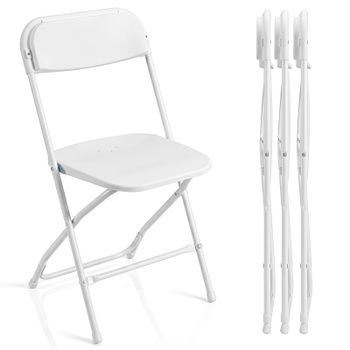 Costway Juego de 4 Sillas de Comedor Plegables con Respaldo Inclinado y Reposapiés Carga 150kg para Salón Restaurante Patio Jardín Blanco
