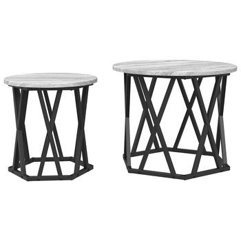 2 Piezas Mesa Lateral | Mesas Auxiliar Gris Sonoma Madera Ingenierizada Y Acero