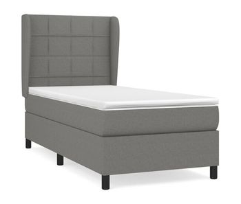 Cama box spring con colchón tela gris oscuro 90x200 cm bloques con cuadros