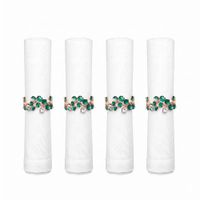 anillos de servilleta dorados con diamantes verdes - set de 4