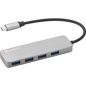 Hub Sandberg 4 puertos USB 3.0 5 Gbps USB-C a USB-A Plata Aluminio