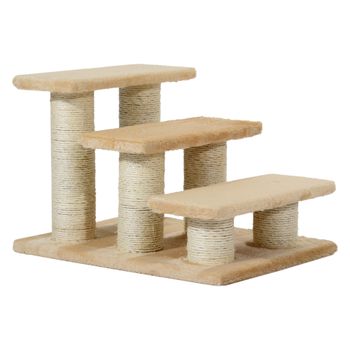 PawHut Escalera para Mascotas Escalera para Gatos y Perros de 3 Escalones Peluche Crema 45x35x34 cm   Aosom España