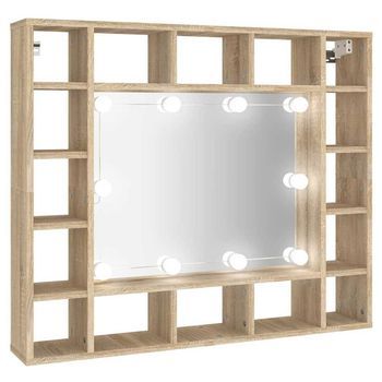 Mueble Con Espejo Y Led Color Roble Sonoma 91x15x76,5 Cm Vidaxl