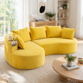 Sofá De 3 Plazas - Mueble Para Salón - Pana - Amarillo Mostaza (250x152x82cm)
