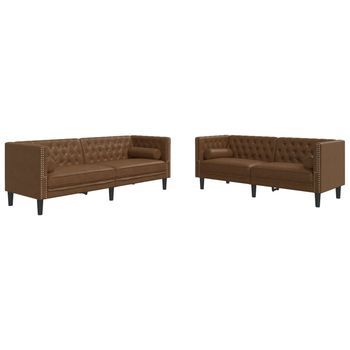 Set De Sofás Chesterfield Y Cojines 2 Pzs Ante Sintético Marrón Vidaxl