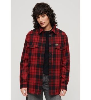 Superdry para mujer. W4010431A Sobrecamisa de borreguillo a cuadros rojo (XL), Casual, Lana, Manga larga