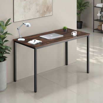 Escritorio estilo industrial marco de acero 120x60x75 cm madera oscura
