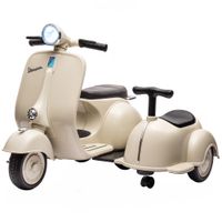 aiyaplay moto electrica para ninos con licencia vespa 2 asientos arranque suave luz delantera musica usb y almacenamiento crema   aosom espana