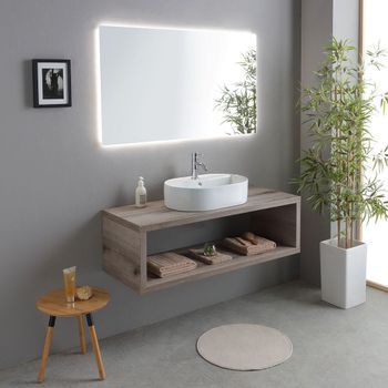 Mueble De Baño Suspendido 120cm Roble Fósil Con Lavabo Ovalado Blanco | Kyoto