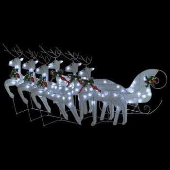 Decoración Navideña De Renos Y Trineo De Jardín Blanco 140 Leds Vidaxl