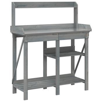 Banco Para Macetas Con Estantes Madera Maciza De Abeto Gris