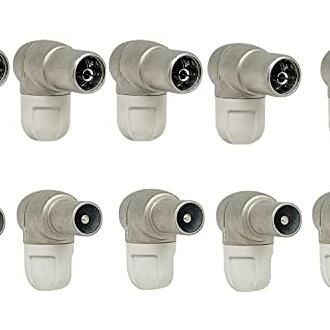 TELEVES Pack Conectores Antena TV TDT 5 uds Macho 4130 + 5 uds Hembra 4131 - Conectores CEI acodado blindado para cables coaxiales de 6,9mm