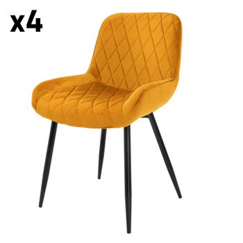 4x Sillas de comedor color ocre tapizado con respaldo y apoyabrazos