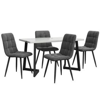 Conjunto De Mesa Efecto Mármol De 117 Cm Y 4 Sillas Gris Oscuro