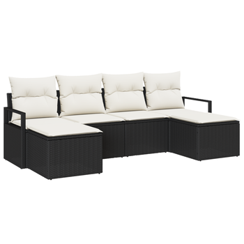 Conjunto De Sofá De Jardín De 6 Uds Con Cojines Negro Poliratán Cfw275052