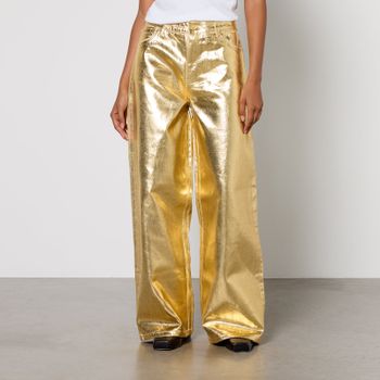Ganni Metallic Denim Wide-Leg Jeans - W28