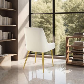 4 sillas de comedor tapizadas, acero, aspecto aterciopelado, beige
