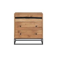 comoda de madera de acacia y metal 3 cajones