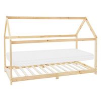 cuna con techo y somier 90x200 cm madera de pino natural ml-design
