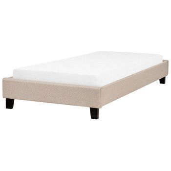 Cama Individual Tapizada Beige 90 X 200 Cm Con Somier Sin Cabecero Roanne