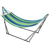 outsunny hamaca de jardin con soporte 2 en 1 plegable y tendedero con barra estructura de acero 270x100x94 cm azul y verde   aosom espana