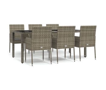 Set comedor jardin 7 piezas y cojines ratán sintético gris longitud mesa 190 cm