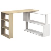 homcom escritorio en l con estanteria mesa de escritorio con estantes para oficina estudio 120x110x745 cm natural y blanco