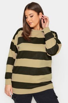 Yours Sudadera De Gruesas Rayas Beige, Mujer Curvy Y Tallas Grandes, Yours