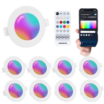 Aigostar Downlight Inteligente 3W Bluethooth Mesh, LED Focos Empotrada Techo Luces con Control Remoto Compatible con Alexa para Salón Cocina, RGB y Blanco Regulable 2700-6500K, Ф68-80mm, IP44, 8 Uds