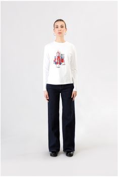 camiseta de manga larga con estampado new york white s