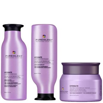 Pureology Hydrate Shampoo, Conditioner and Soft Mask, Moisturising Bundle for Dry Hair, Sulphate Free for a Gentle Cleanse