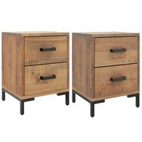 juego de 2 mesitas de noche con dos cajones 36 x 30 x 45 cm madera de pino y metal dec034749