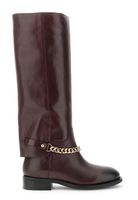 botas altas de piel con cadena dorada en el tobillo bordeaux 40