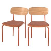 set de 2 sillas en madera clara y tela terracota
