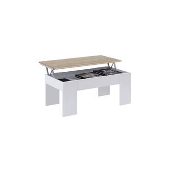 Mesa De Centro Elevable Low Cost Blanco Artik (blanco Mate) - Roble Canadian 100 X 45–56 X 50 Cm